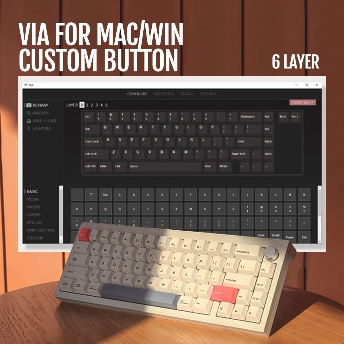 Teclado Mecánico Inalámbrico CIDOO V65 V2 65% RGB Gris