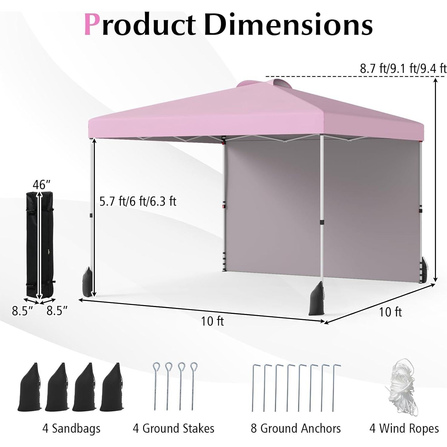Carpa Plegable Tangkula 3x3m Rosa con Pared Lateral y Accesorios