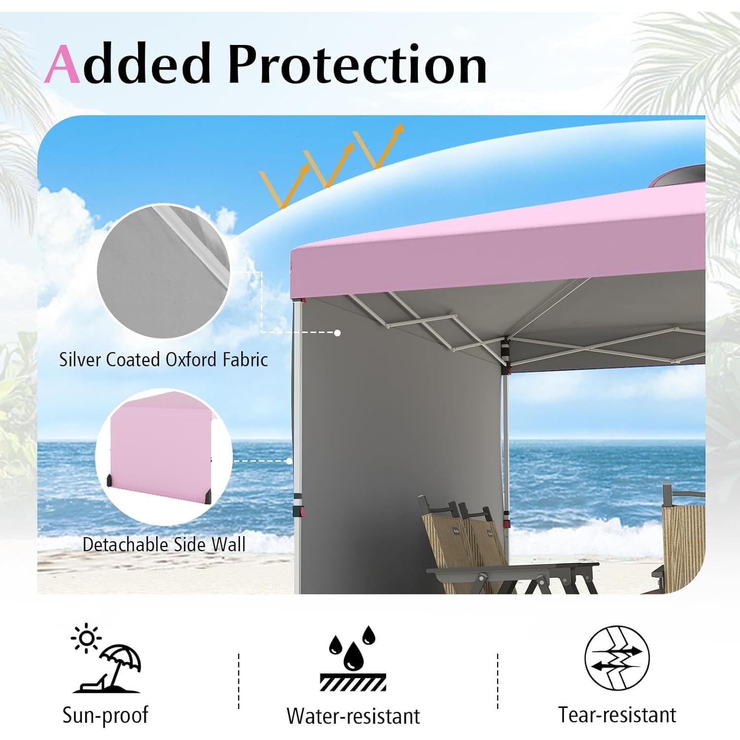 Carpa Plegable Tangkula 3x3m Rosa con Pared Lateral y Accesorios