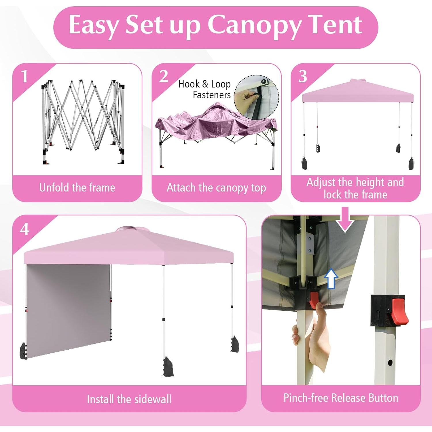 Carpa Plegable Tangkula 3x3m Rosa con Pared Lateral y Accesorios