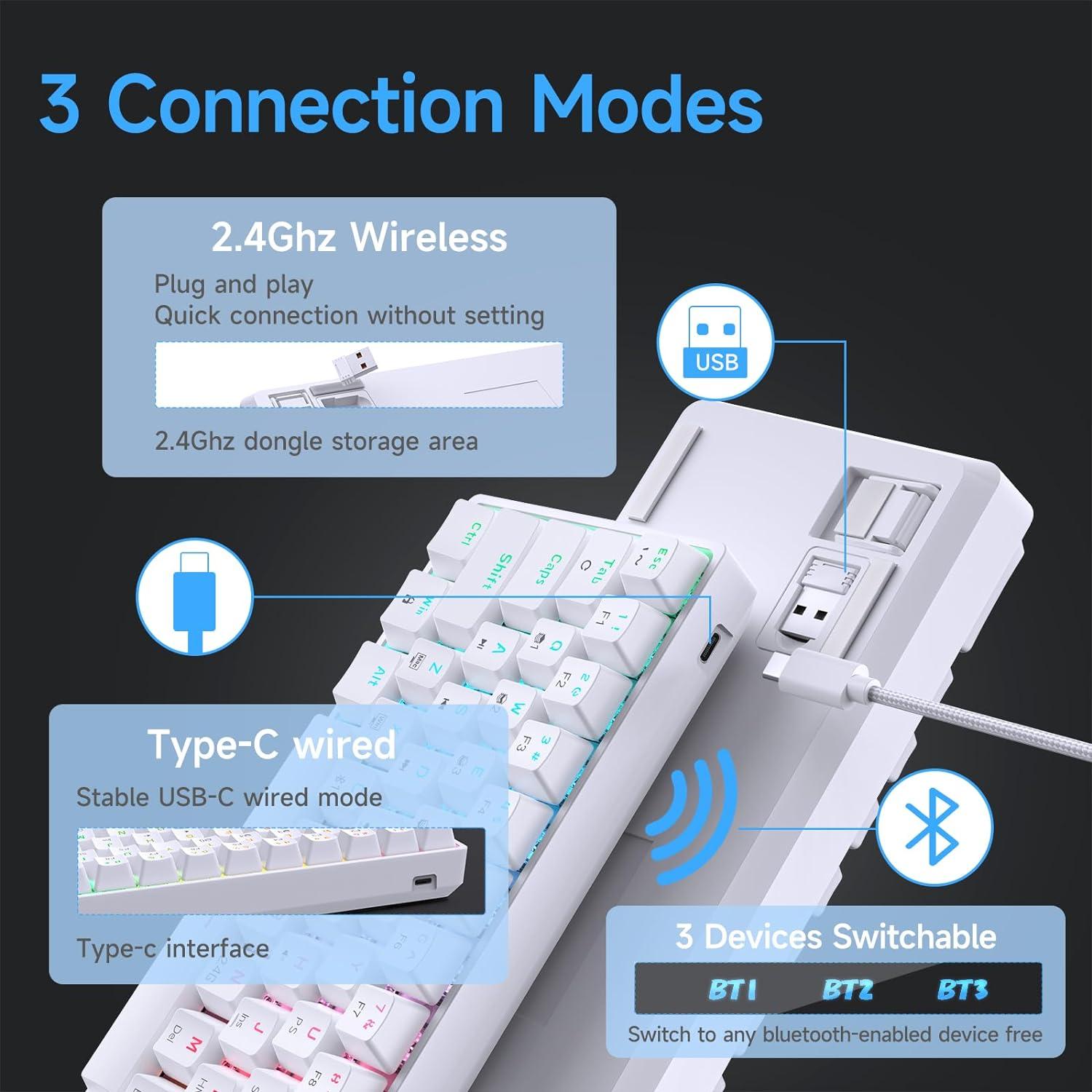 Teclado Mecánico DIERYA DK63 Inalámbrico RGB 60% Blanco
