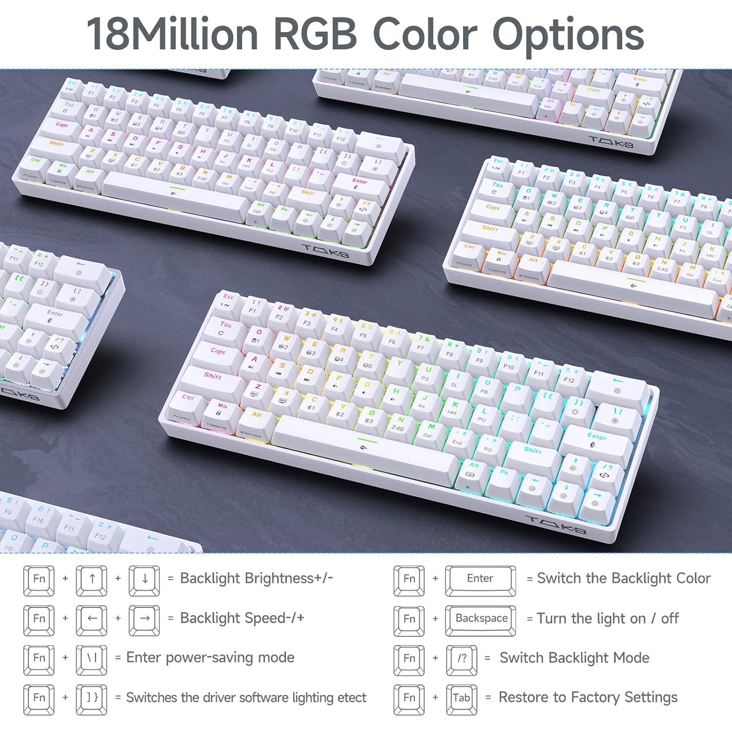 Teclado Mecánico DIERYA DK63 Inalámbrico RGB 60% Blanco
