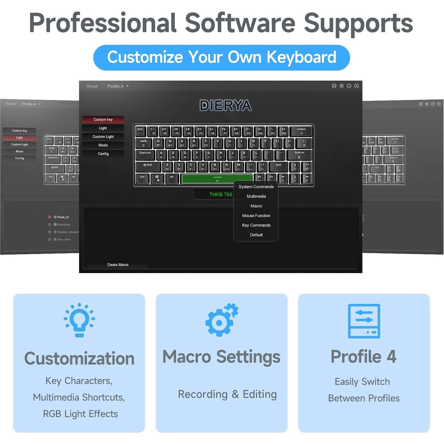 Teclado Mecánico DIERYA DK63 Inalámbrico RGB 60% Blanco