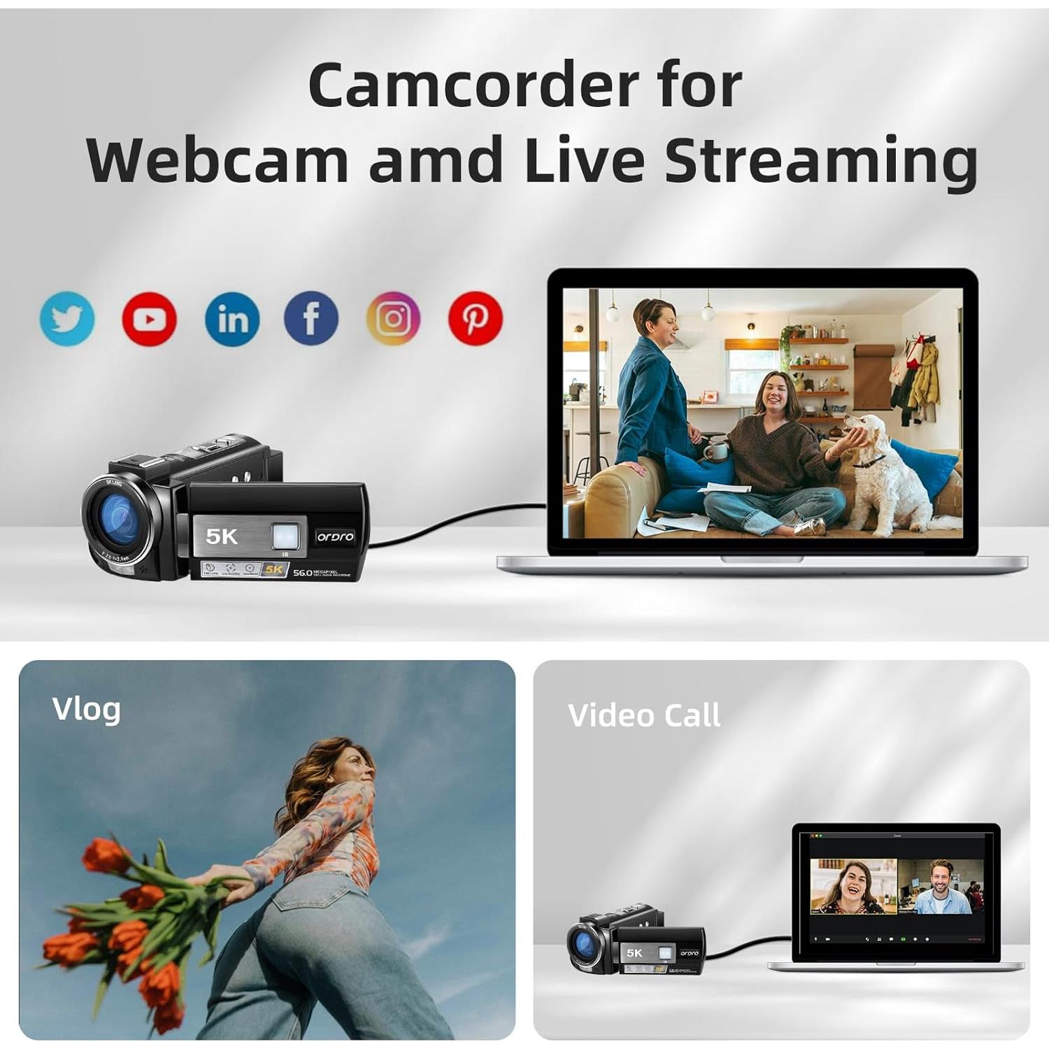 Cámara de Video ORDRO AE20 5K 56MP WiFi con Visión Nocturna