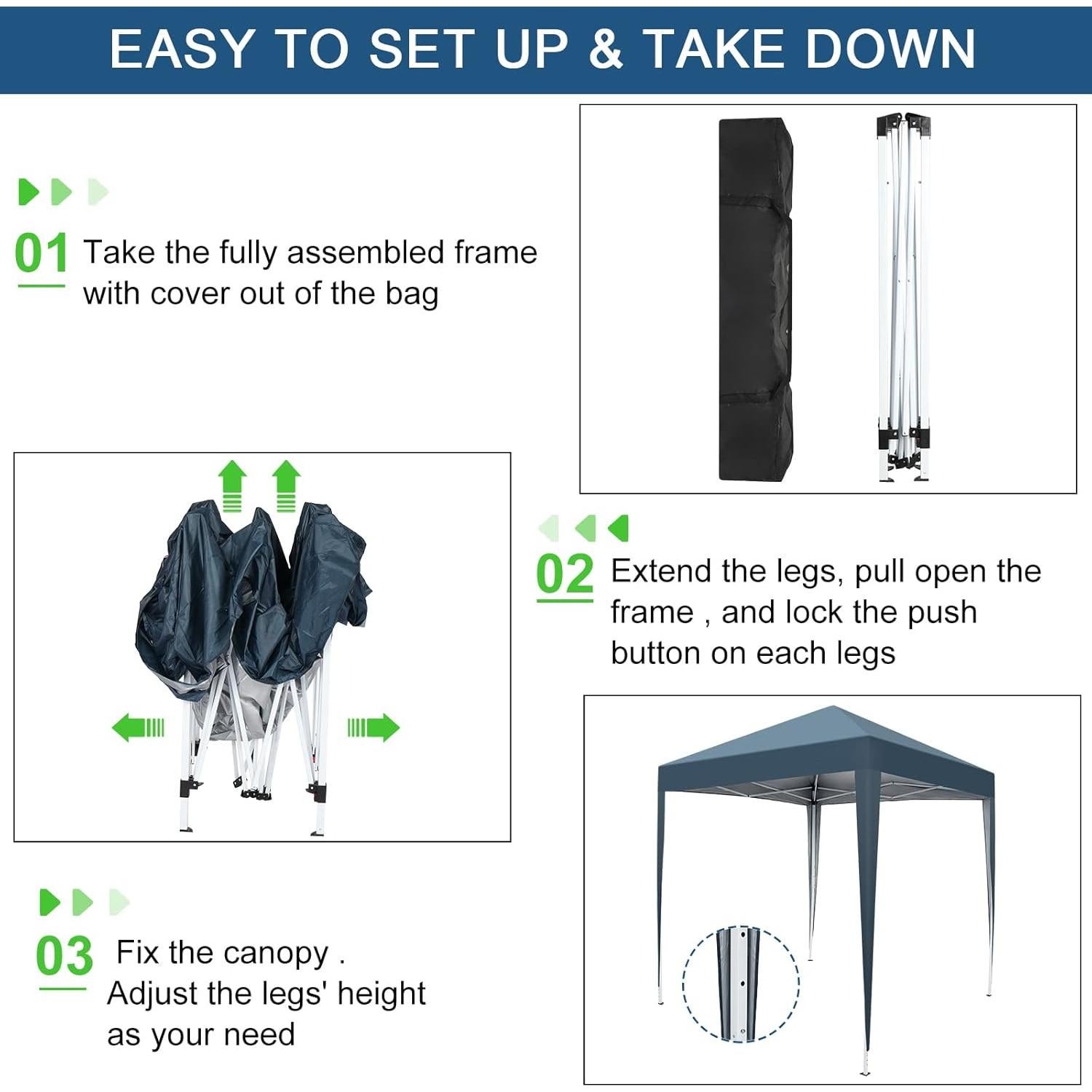 Carpa Pop Up 2x2m ANT SKU Azul Impermeable con Paredes Laterales
