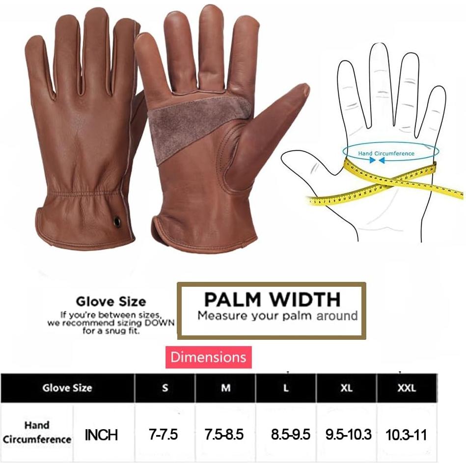 Guantes de trabajo de cuero marrón retro NN101L unisex