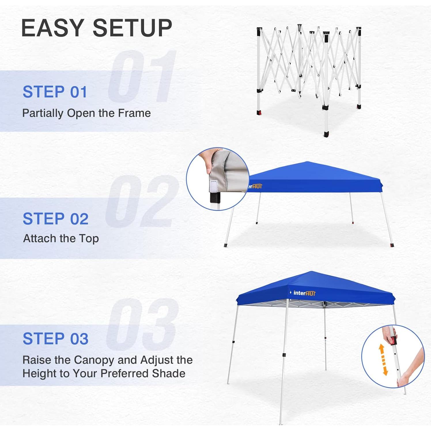 Carpa portátil INTER HUT 2.58x2.58m con bolsa y ruedas, azul