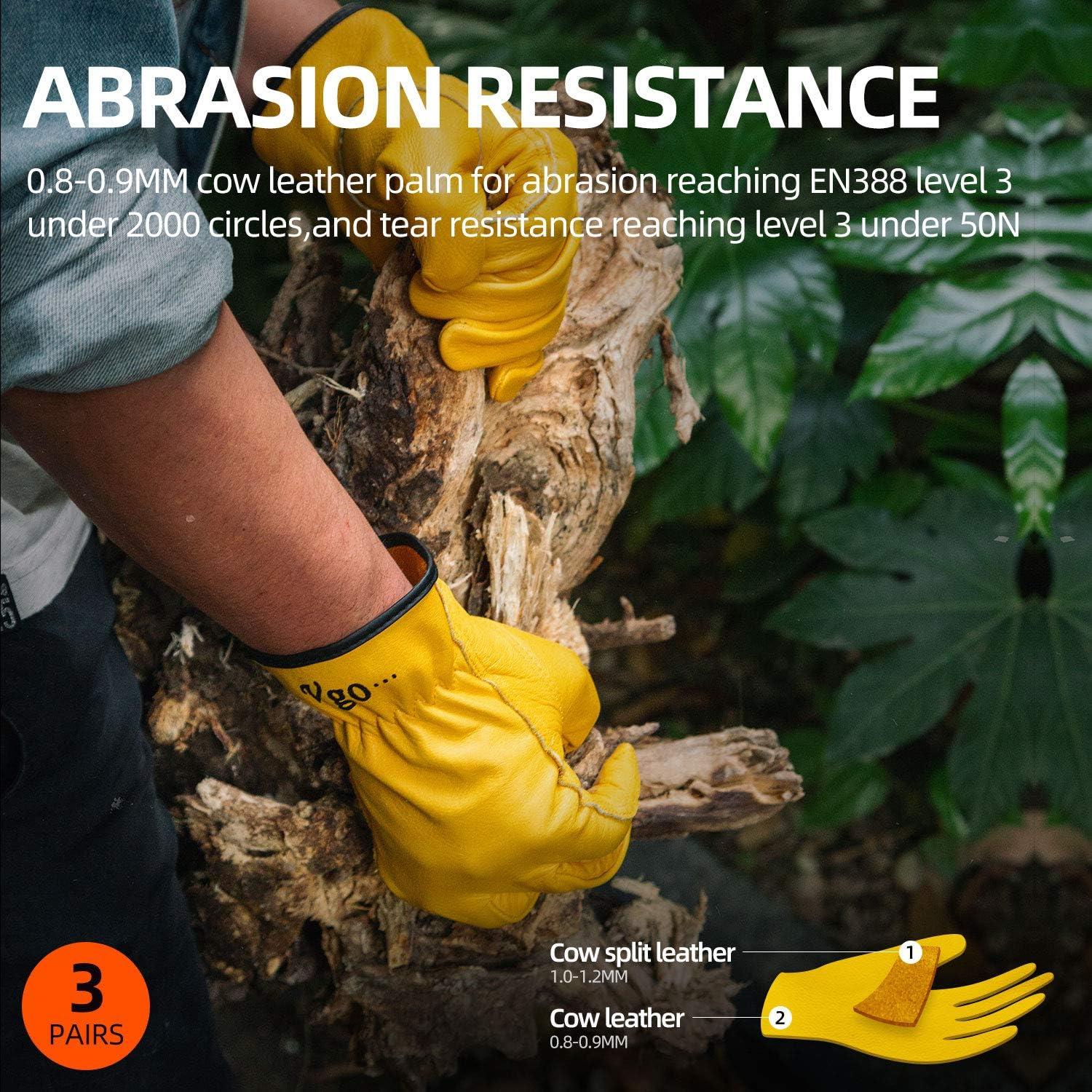 Guantes de Trabajo Vgo de Cuero de Vaca - 3 Pares Oro L