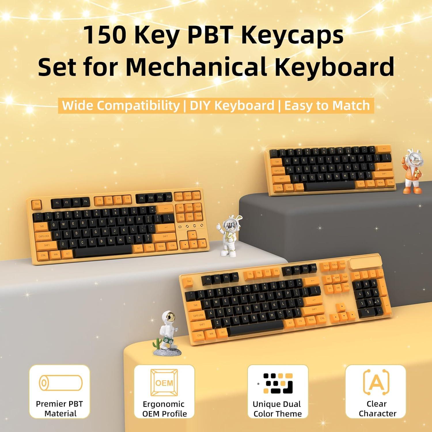 Conjunto de Teclas PBT 150 ZIYOU LANG para Teclado Mecánico ANSI Negro Amarillo