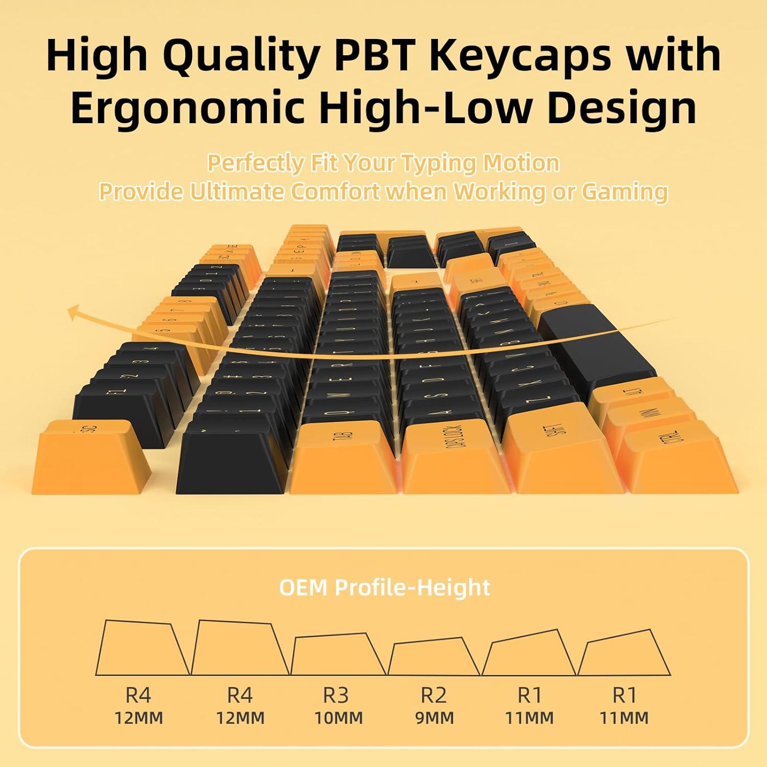 Conjunto de Teclas PBT 150 ZIYOU LANG para Teclado Mecánico ANSI Negro Amarillo
