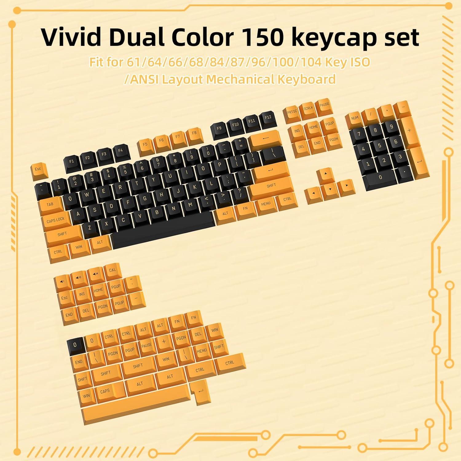 Conjunto de Teclas PBT 150 ZIYOU LANG para Teclado Mecánico ANSI Negro Amarillo