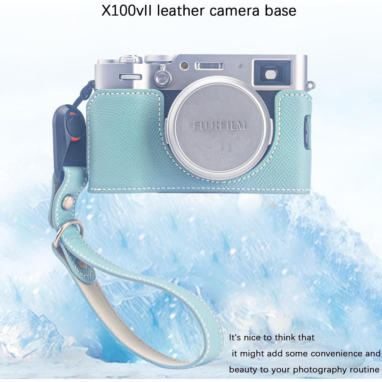 Funda de cámara Bowan X100VI de cuero verde menta con correa