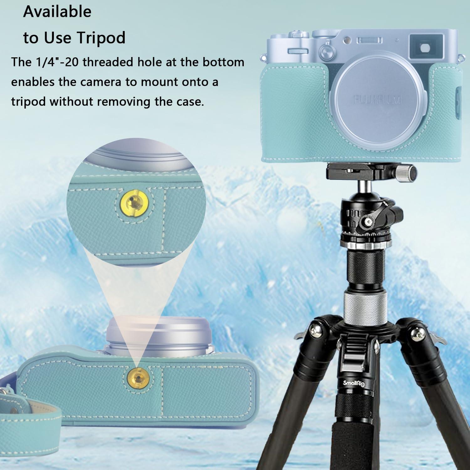 Funda de cámara Bowan X100VI de cuero verde menta con correa