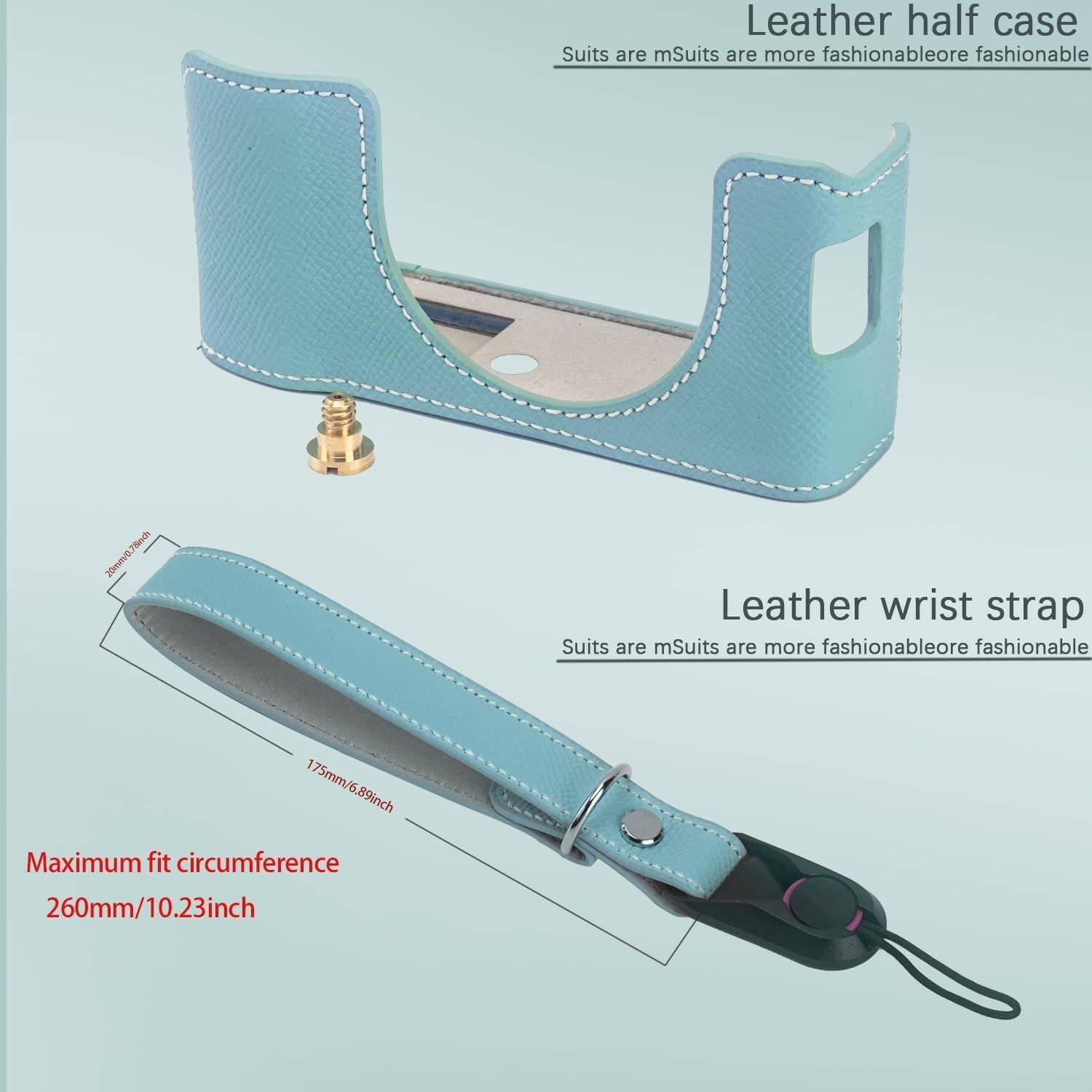 Funda de cámara Bowan X100VI de cuero verde menta con correa