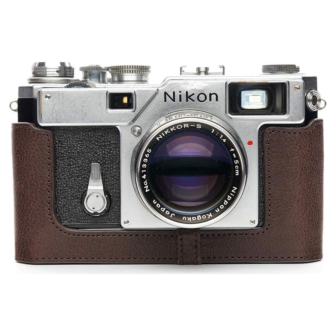 Funda de cámara BolinUS de cuero para Nikon S2 - Café