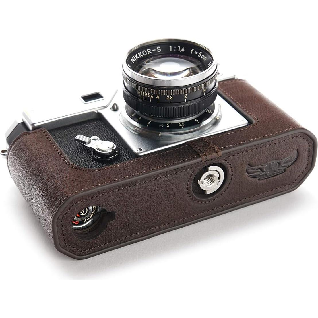 Funda de cámara BolinUS de cuero para Nikon S2 - Café