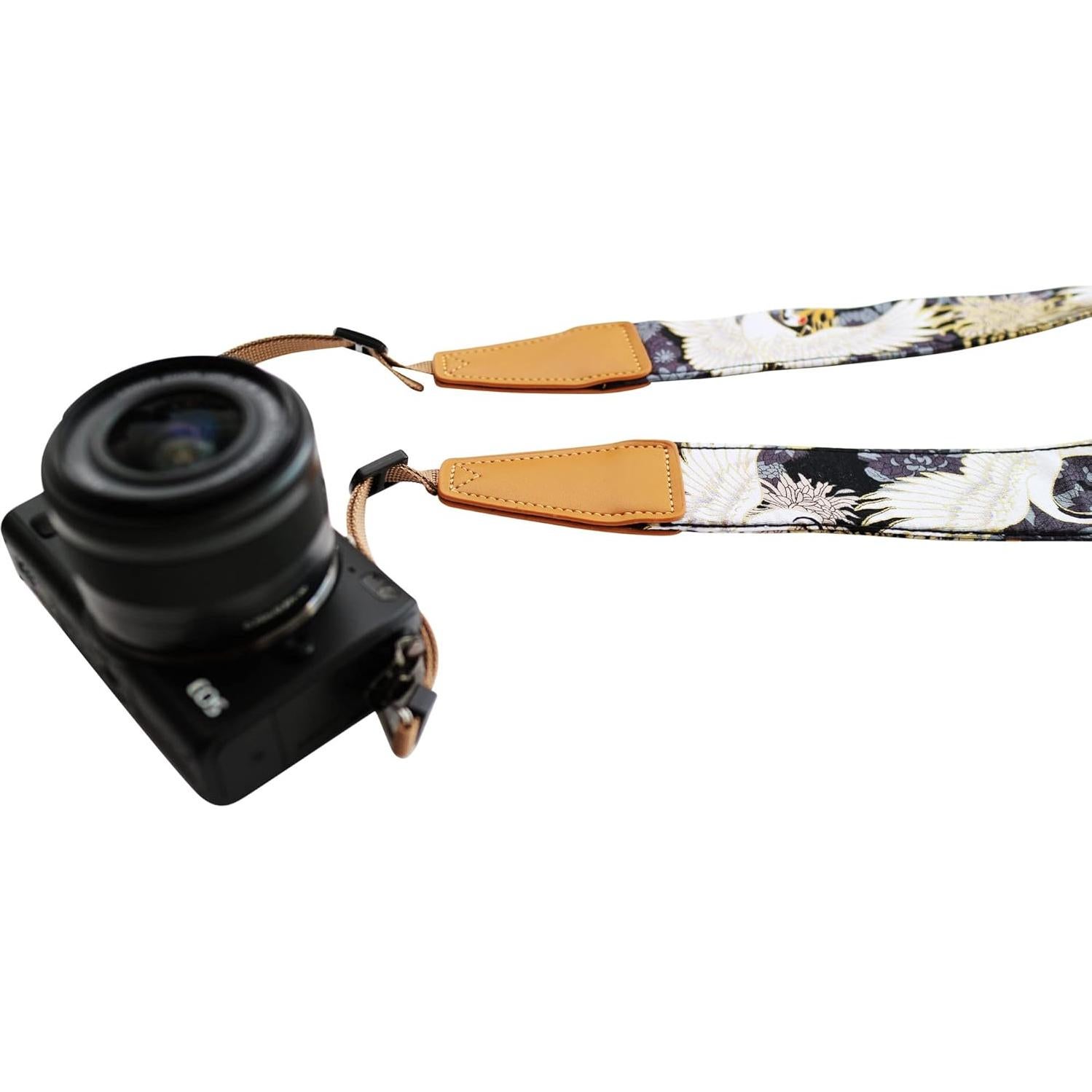 Correa de Cámara Ajustable Crisantemo y Grulla Negra - Unisex