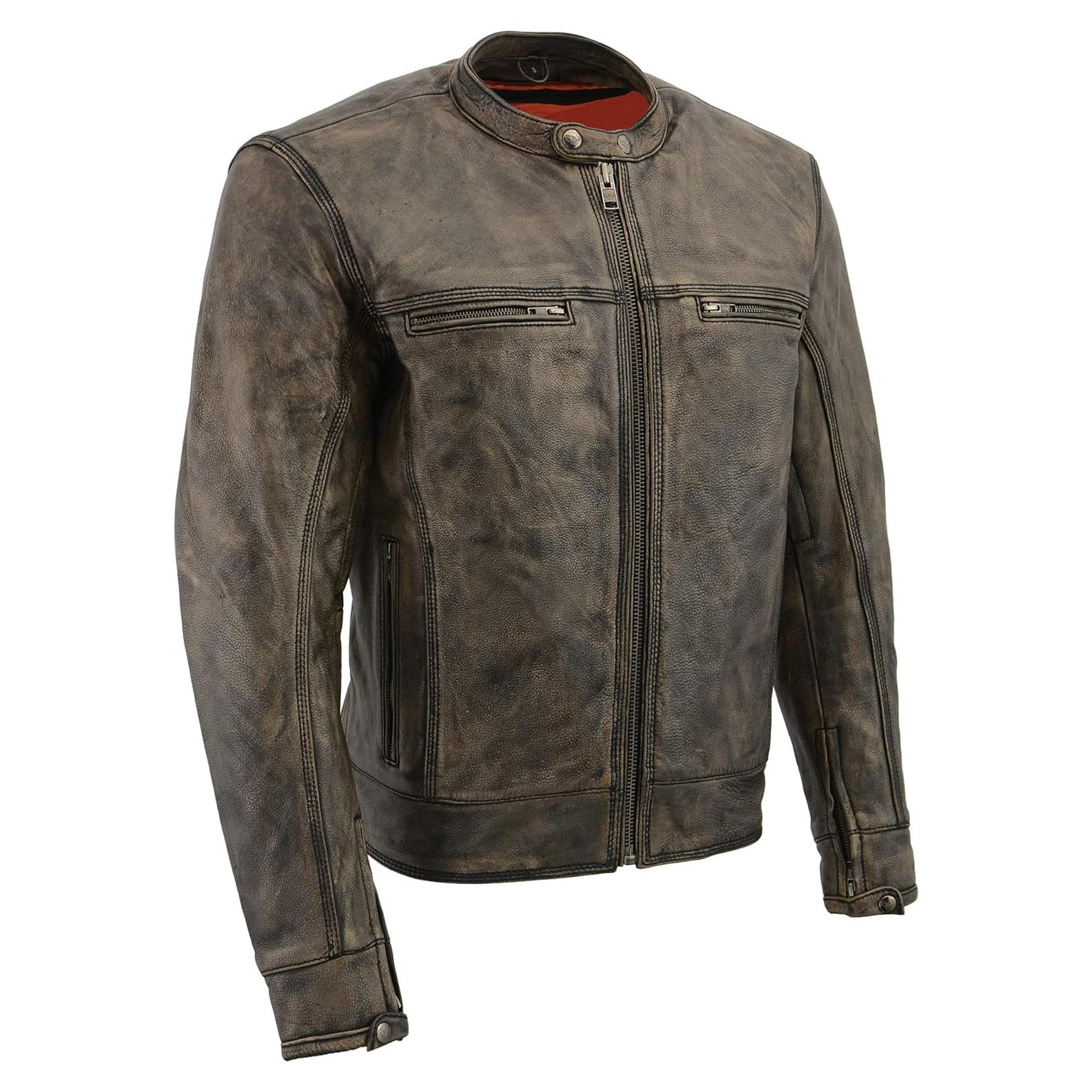 Chaqueta de motocicleta cuero marrón Milwaukee SD1550 grande