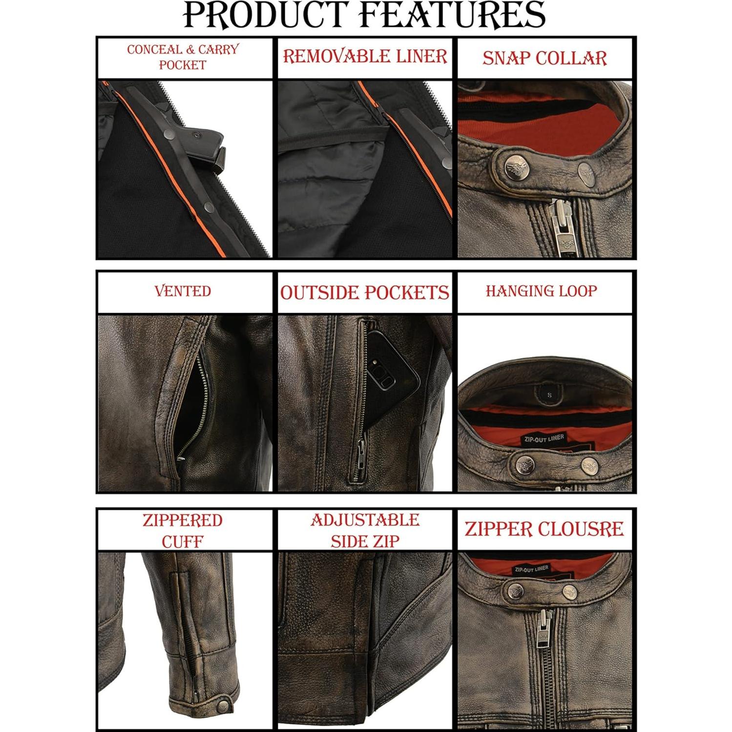 Chaqueta de motocicleta cuero marrón Milwaukee SD1550 grande