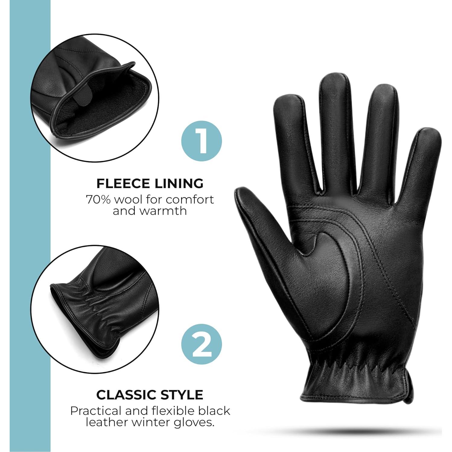 Guantes de Cuero de Invierno M&H para Hombre - Negros, Cálidos y Elegantes
