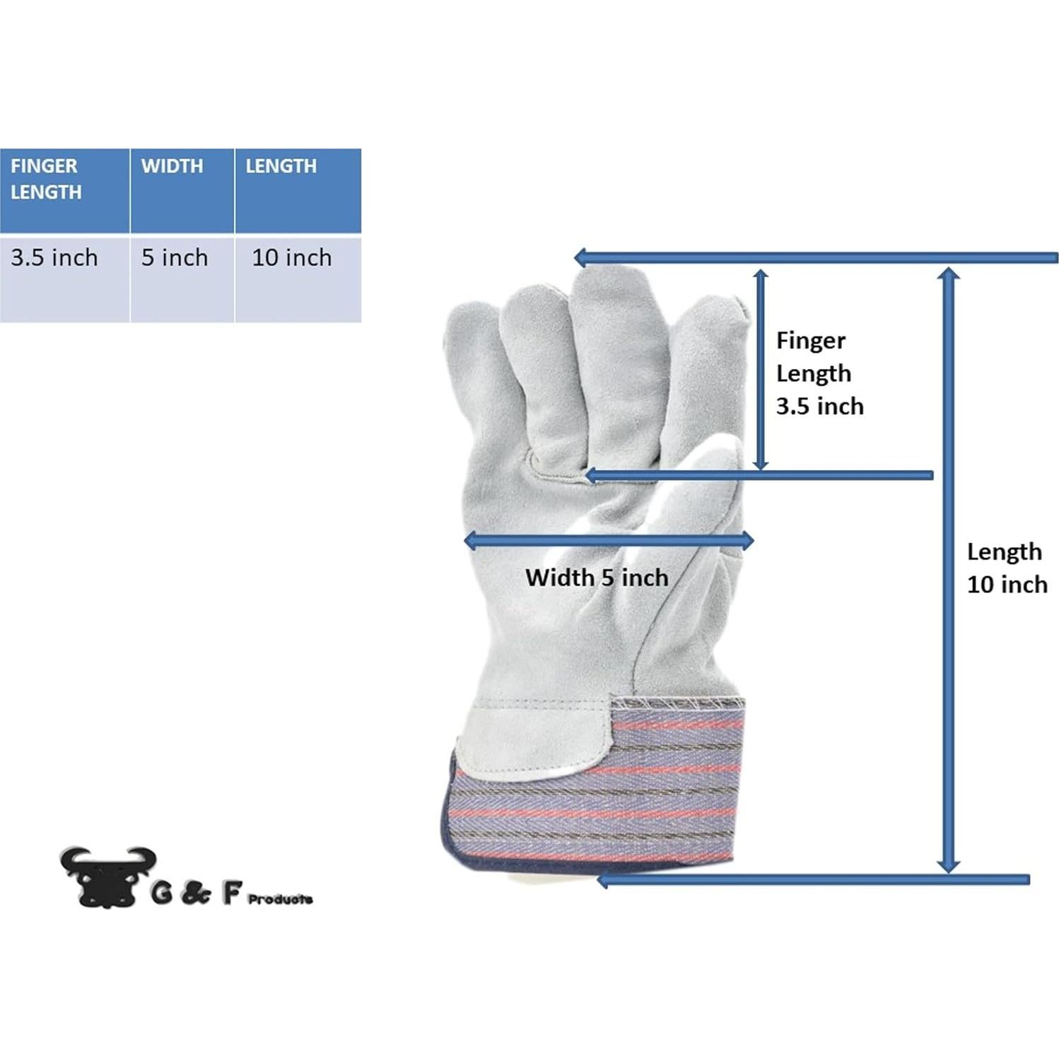 Guantes de Trabajo G & F 5 Pares Palma de Cuero Premium