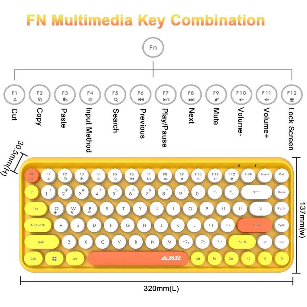 Teclado Bluetooth Inalámbrico FELICON Mini 84 Teclas Amarillo