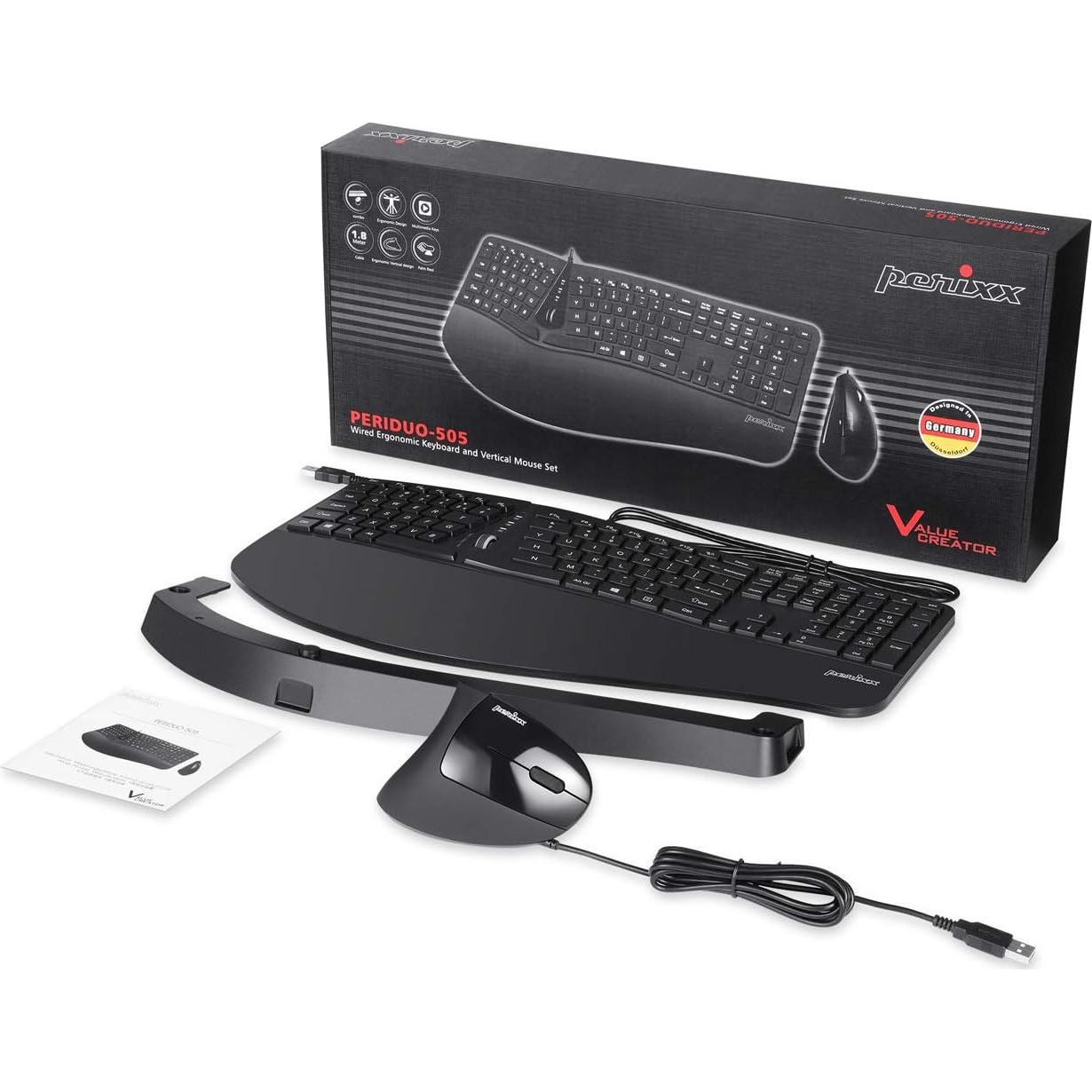 Combo Teclado y Ratón Ergonómico Perixx PERIDUO-505ES QWERTY