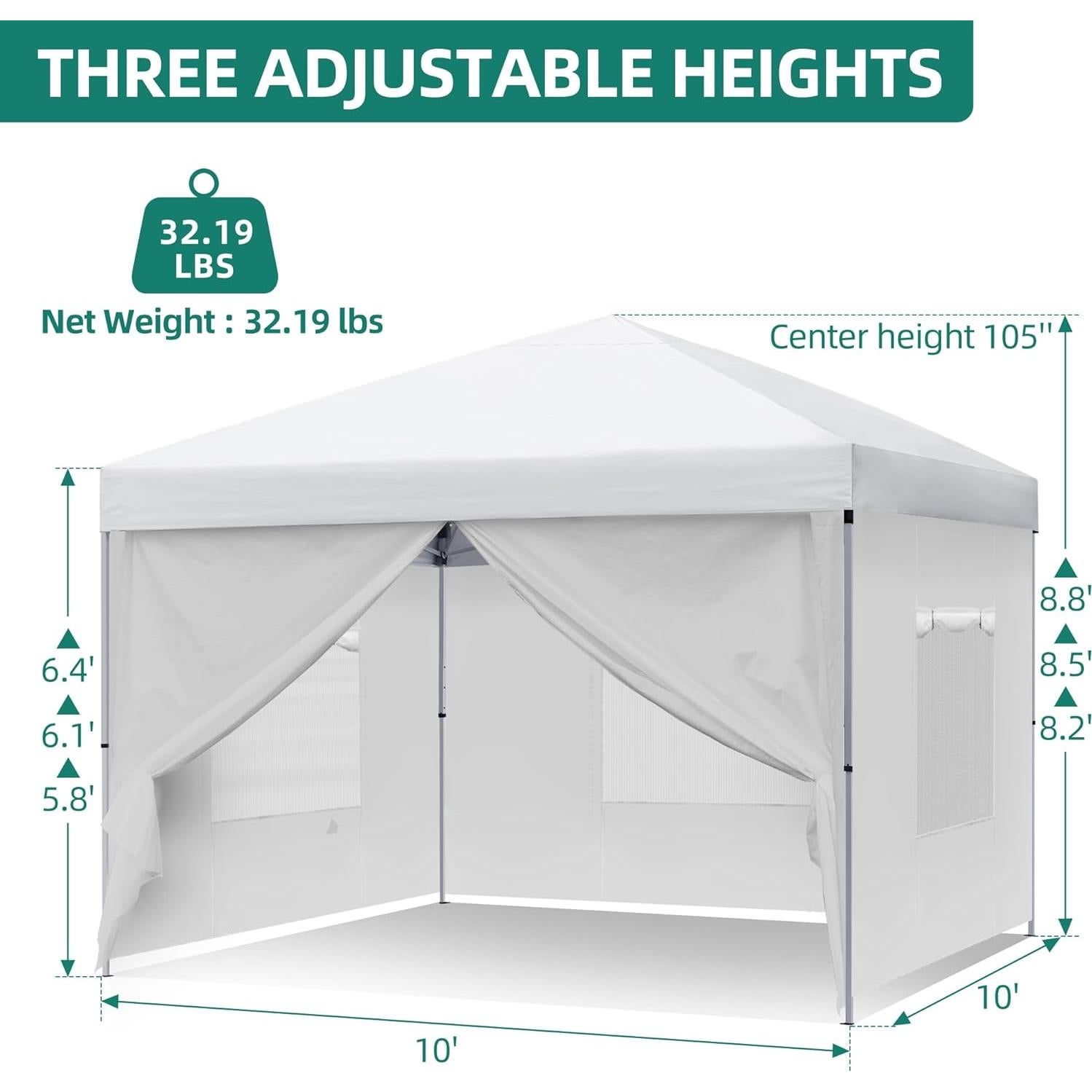 Carpa Plegable YITAHOME 10x10m Blanca con 4 Paredes Laterales