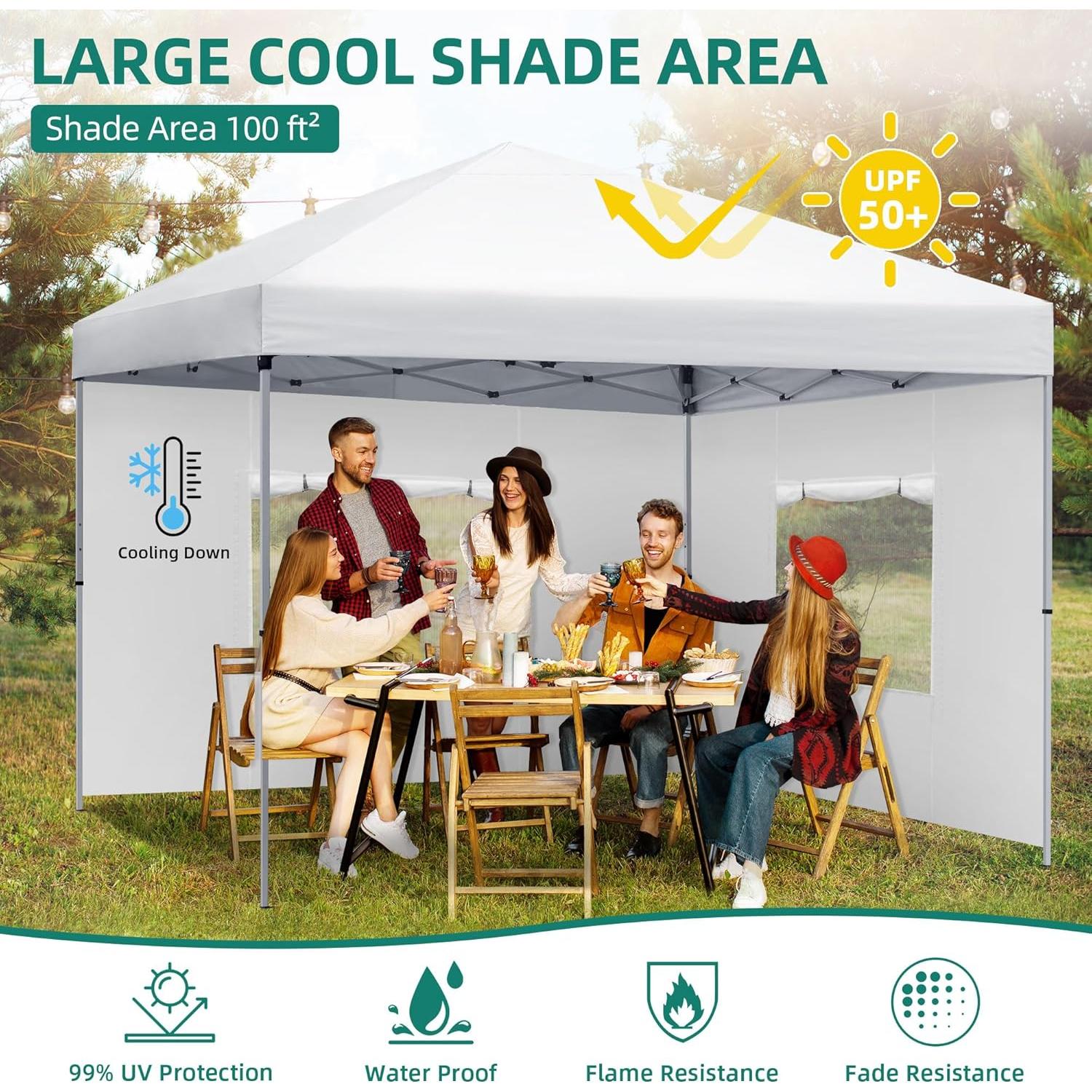 Carpa Plegable YITAHOME 10x10m Blanca con 4 Paredes Laterales