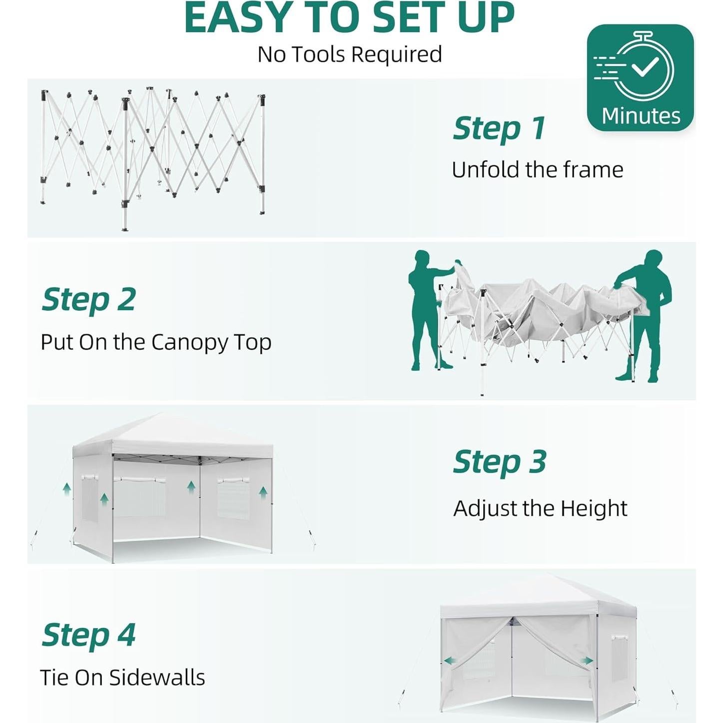 Carpa Plegable YITAHOME 10x10m Blanca con 4 Paredes Laterales
