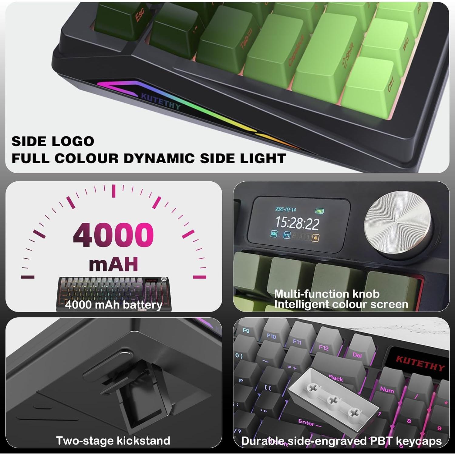 Teclado Mecánico Inalámbrico KUTETHY 3 Modos RGB 1.30 kg