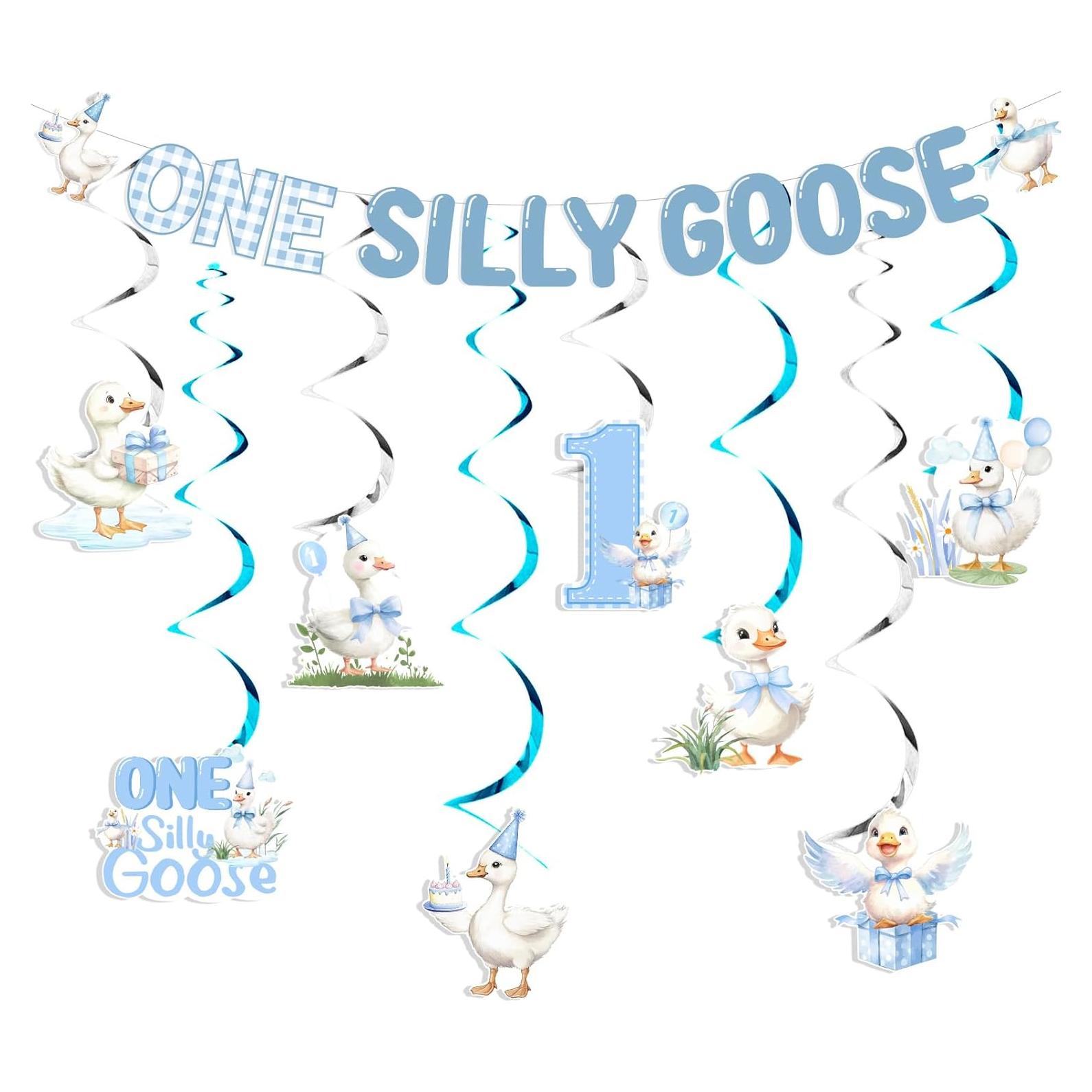 Decoración de Cumpleaños Oca Tonta Azul - Banderín y Espirales