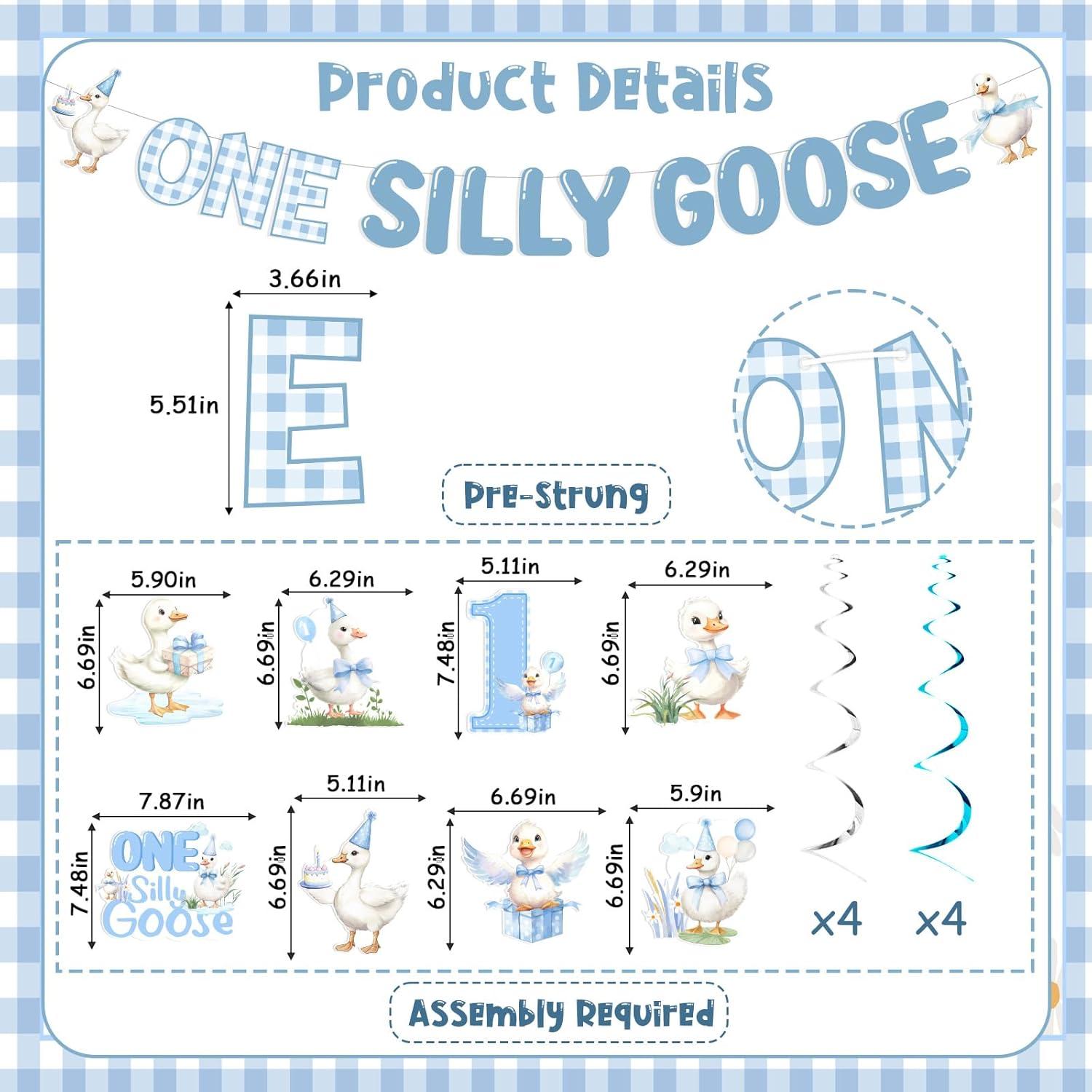 Decoración de Cumpleaños Oca Tonta Azul - Banderín y Espirales