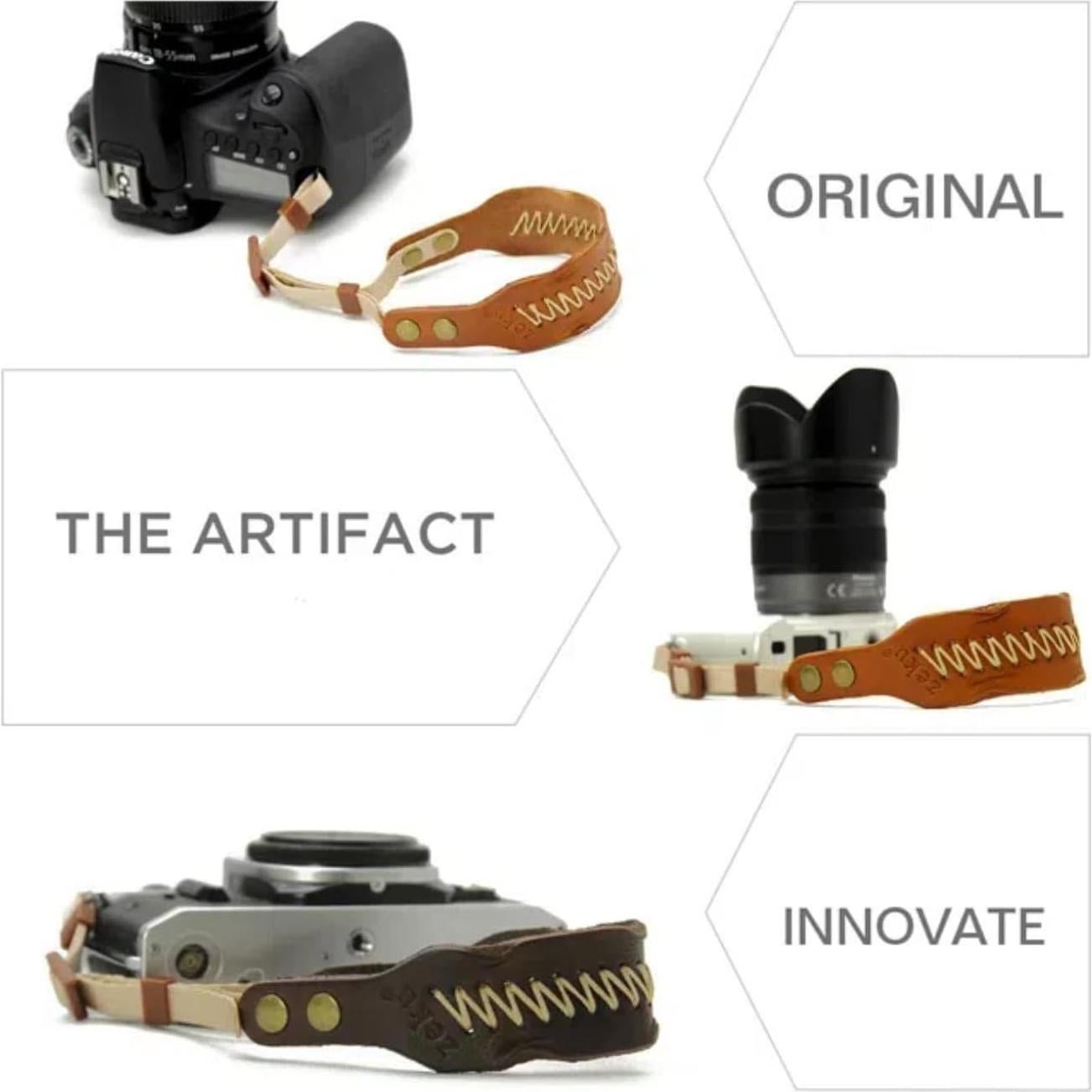 Correa de Muñeca para Cámara Bebaimis de Cuero Negro Ajustable