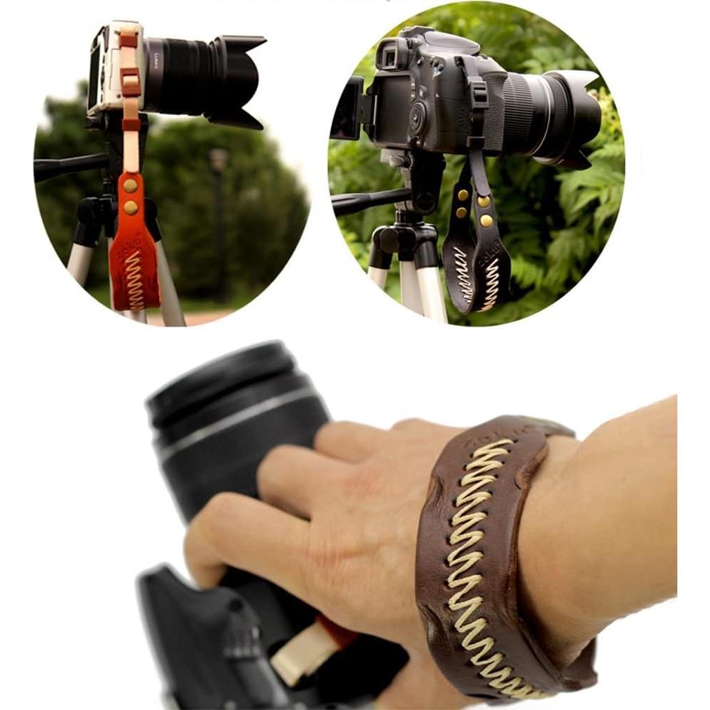 Correa de Muñeca para Cámara Bebaimis de Cuero Negro Ajustable