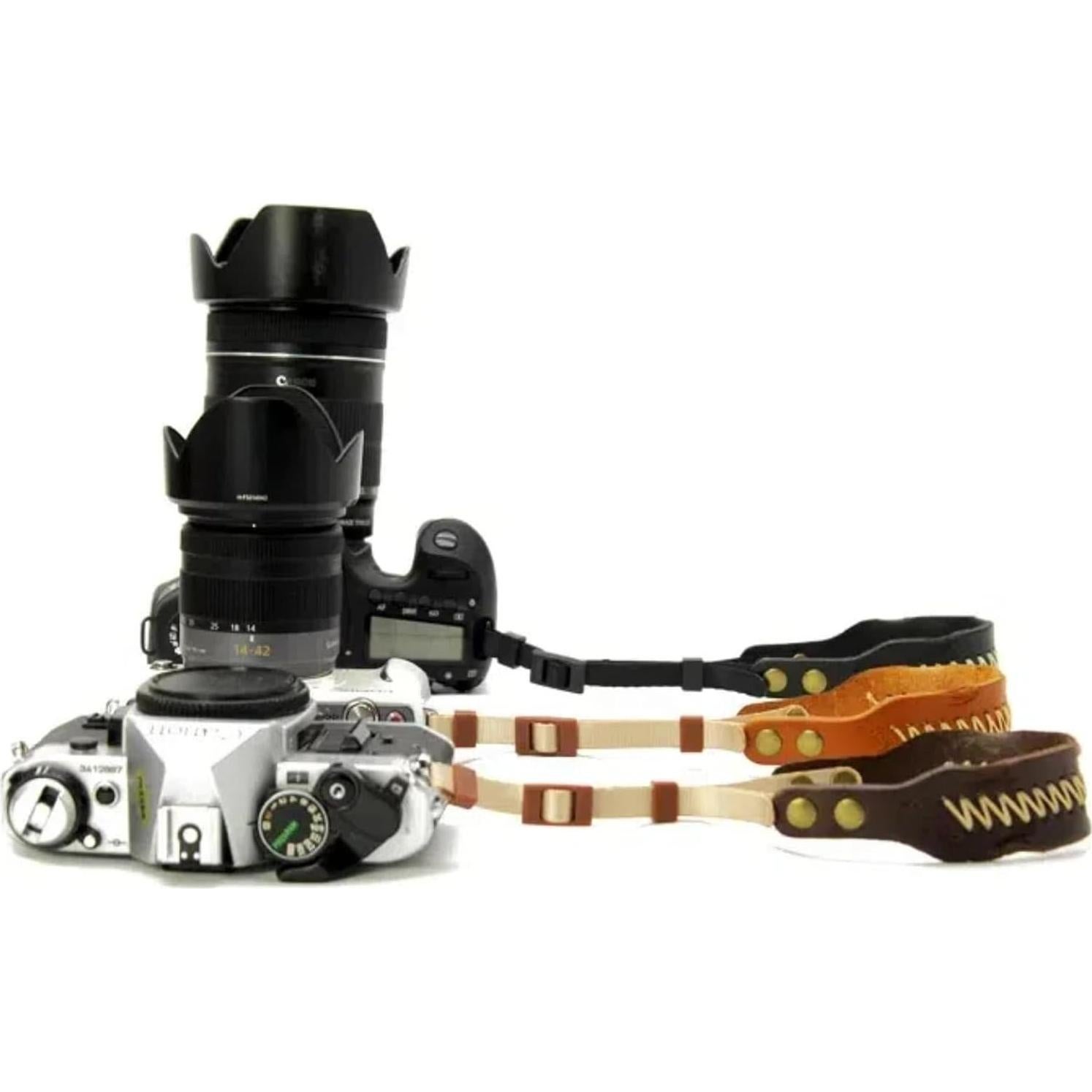 Correa de Muñeca para Cámara Bebaimis de Cuero Negro Ajustable