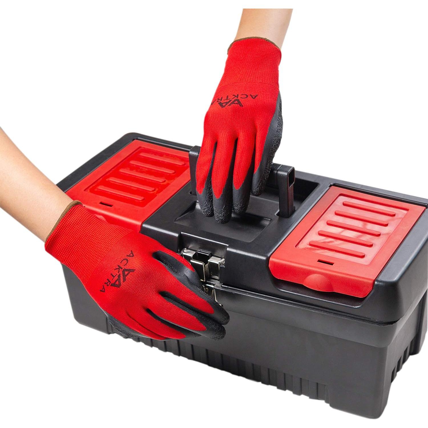 Guantes de Trabajo Acktra Medianos 12 Pares Nylon Rojo