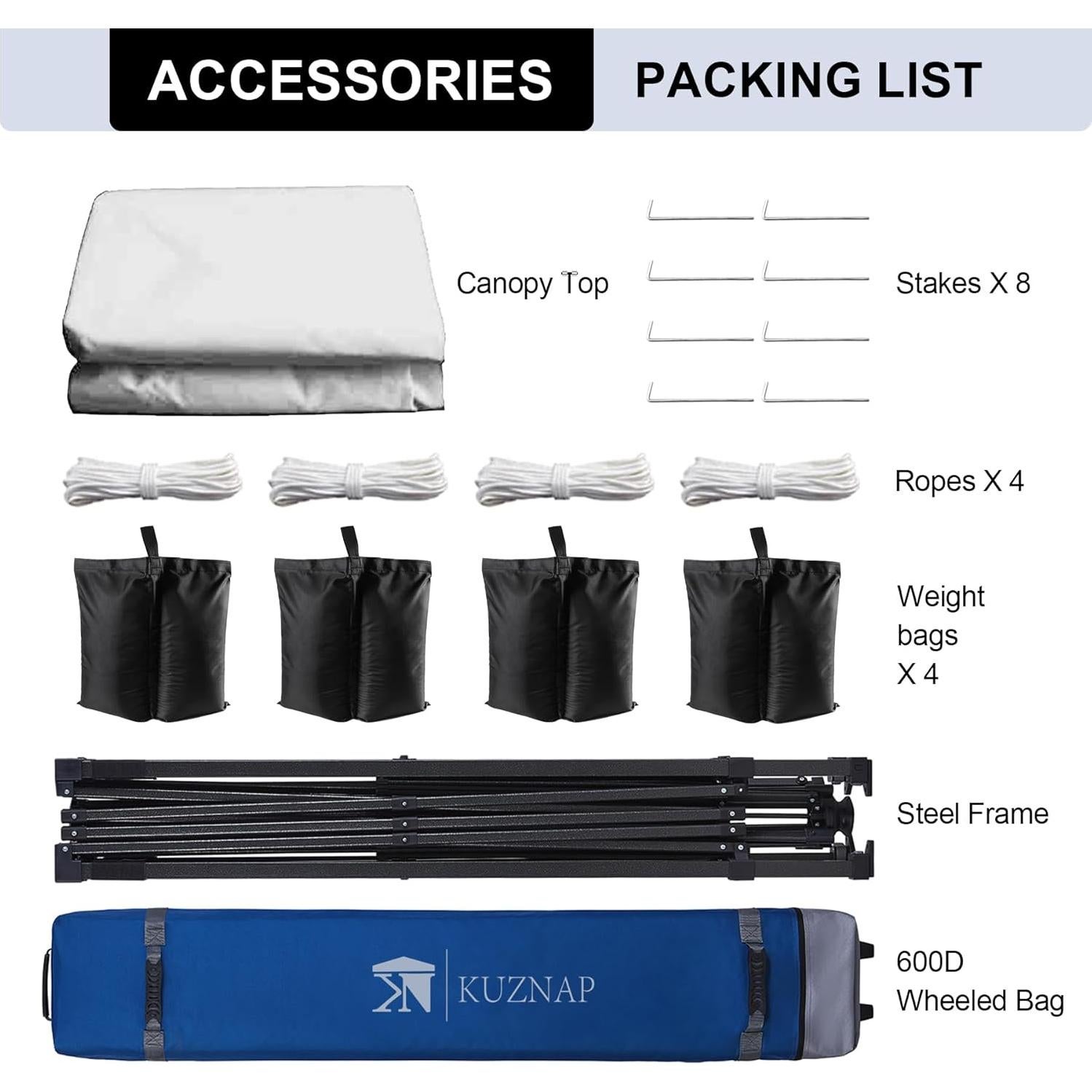 Carpa Plegable 12x12 KUZNAP Blanca Impermeable con Accesorios