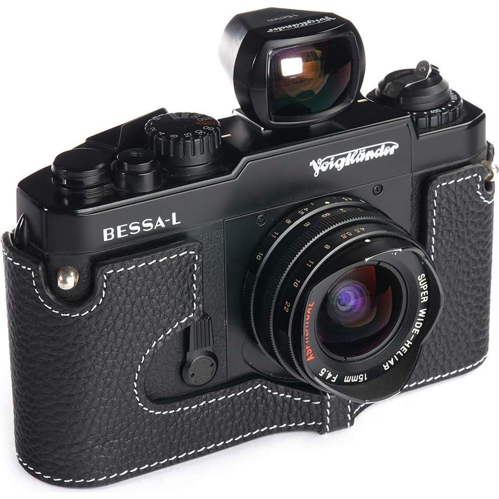 Funda de Cuero Real para Cámara Voigtlander Bessa-R Bessa-L Negra