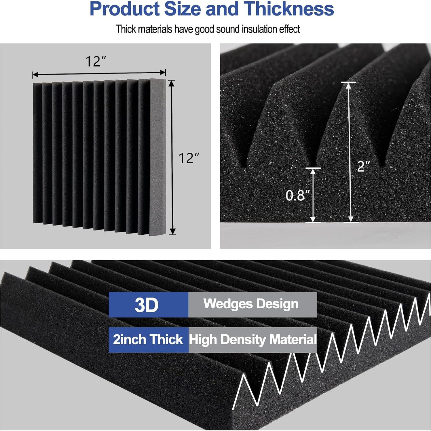 Paneles de Espuma Acústica Earppie 12PCS 5.08cm Negro