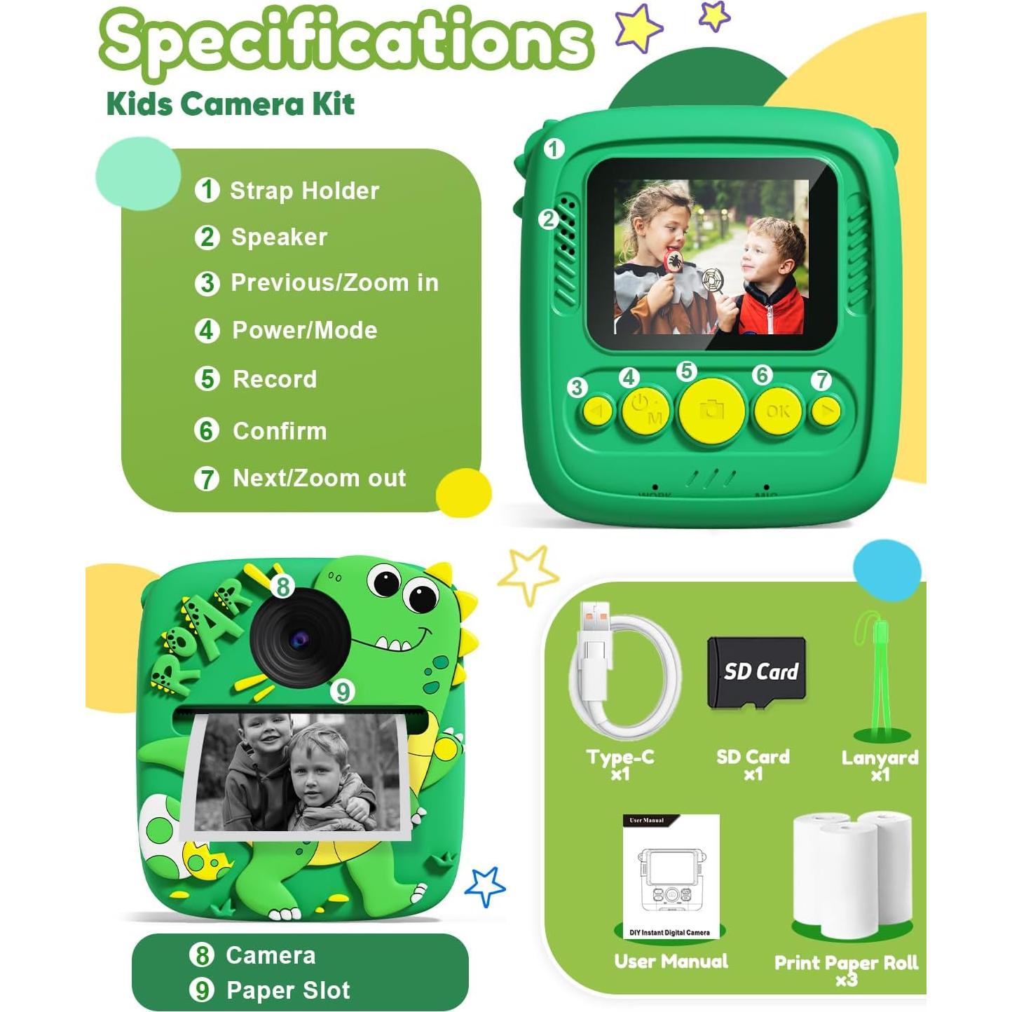 Cámara Instantánea Digital Lizzbey 48MP Verde para Niños