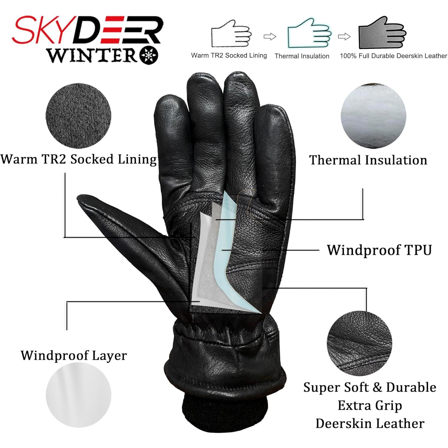 Guantes de Invierno SKYDEER Piel de Ciervo Aislados Térmicamente