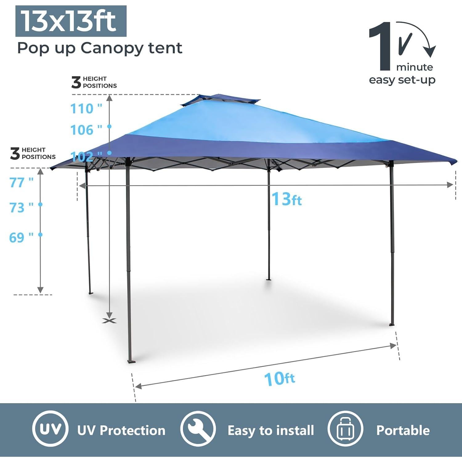 Tienda de Dosel Pop Up 3x3 m GREEN PARTY Azul con Protección UV