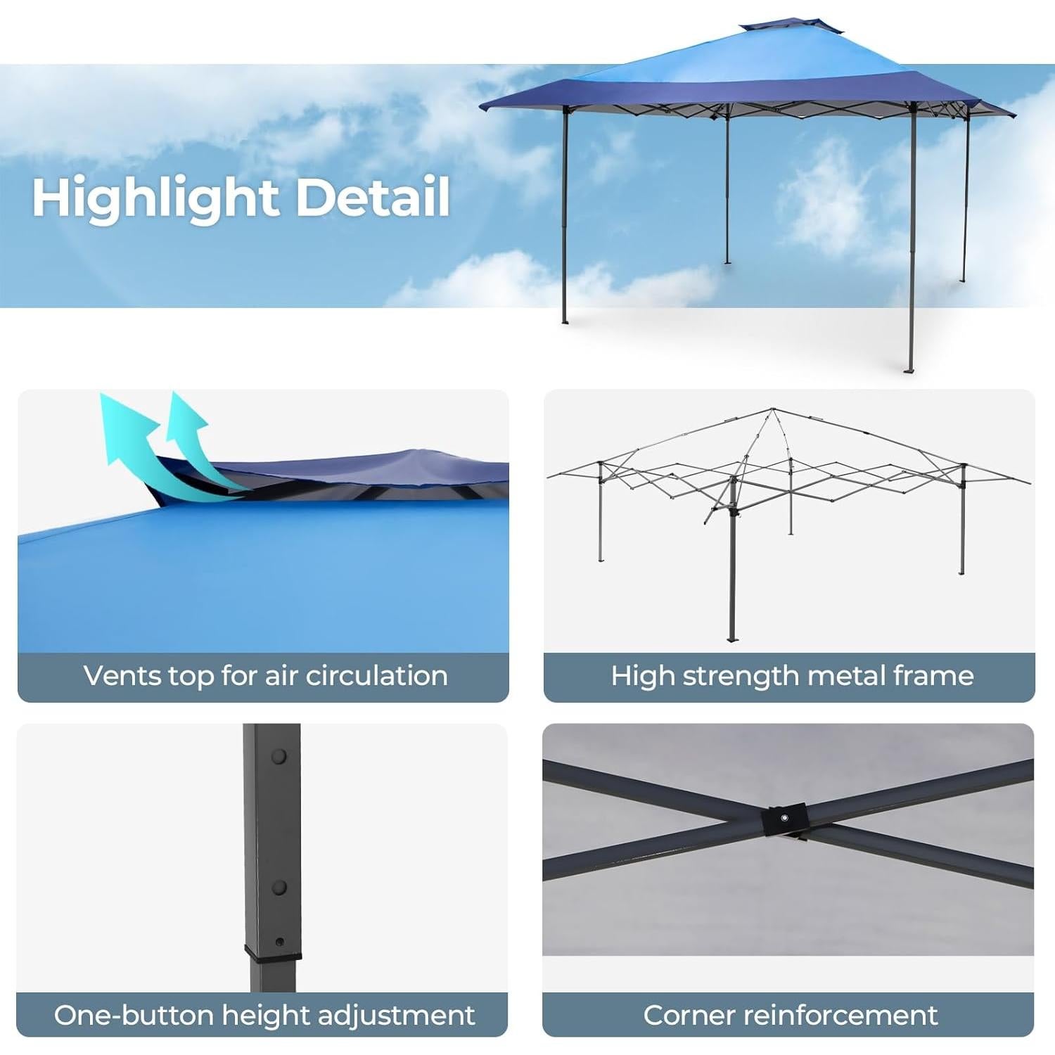 Tienda de Dosel Pop Up 3x3 m GREEN PARTY Azul con Protección UV