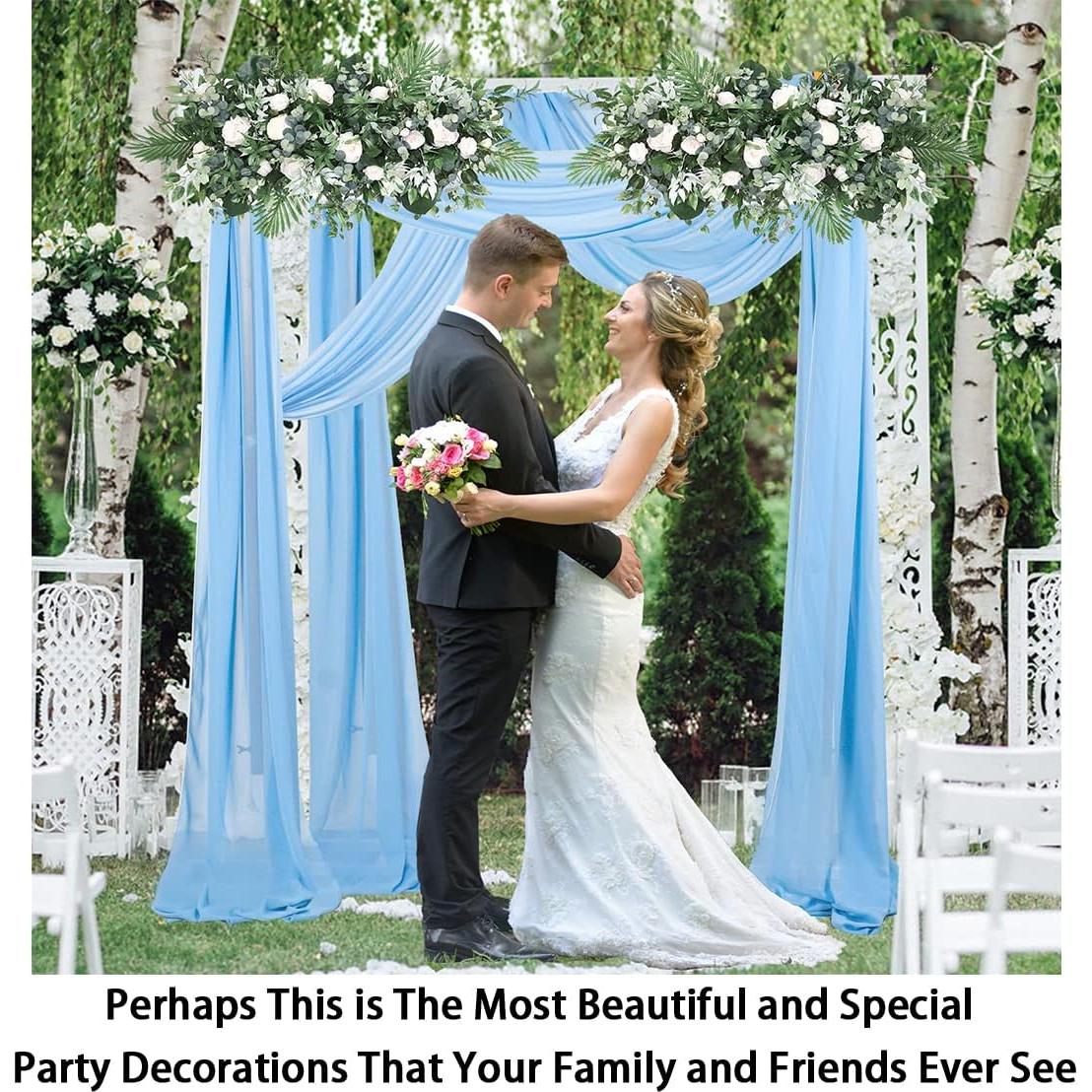 Cortinas de Chiffon Azul Bebé ShinyBeauty 2 Paneles 0.73m x 6.1m