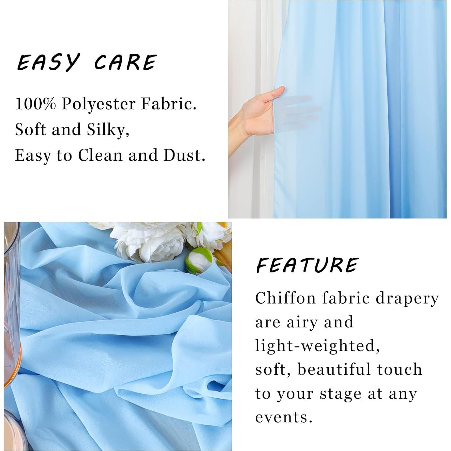 Cortinas de Chiffon Azul Bebé ShinyBeauty 2 Paneles 0.73m x 6.1m