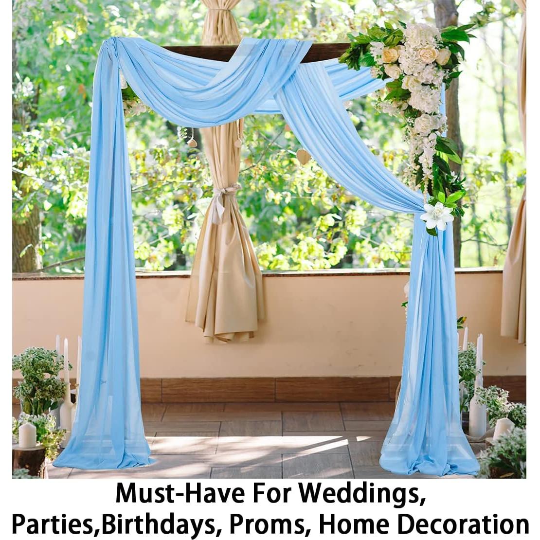 Cortinas de Chiffon Azul Bebé ShinyBeauty 2 Paneles 0.73m x 6.1m