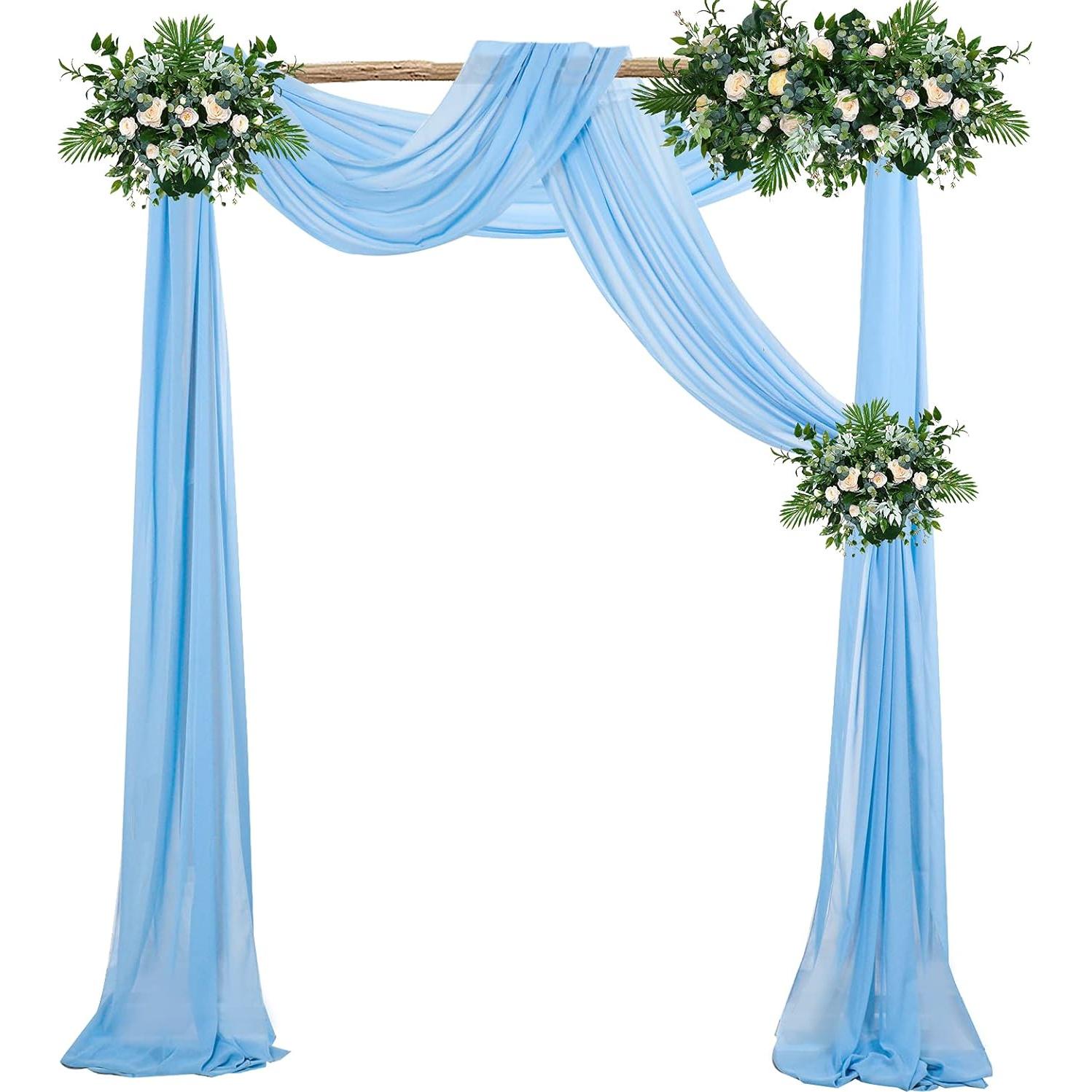 Cortinas de Chiffon Azul Bebé ShinyBeauty 2 Paneles 0.73m x 6.1m