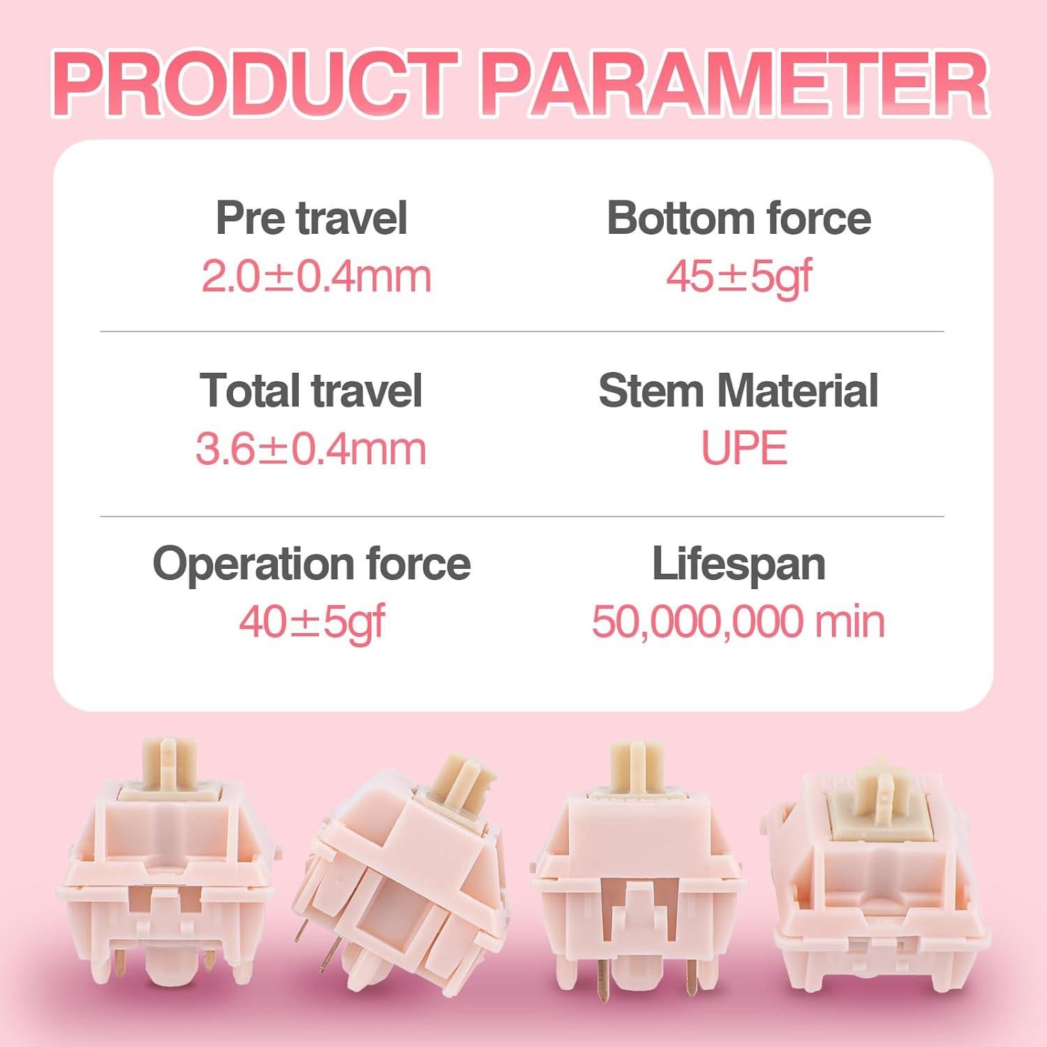 Interruptores de Teclado EPOMAKER Nude Rosa 40gf Silenciosos 35 PCS