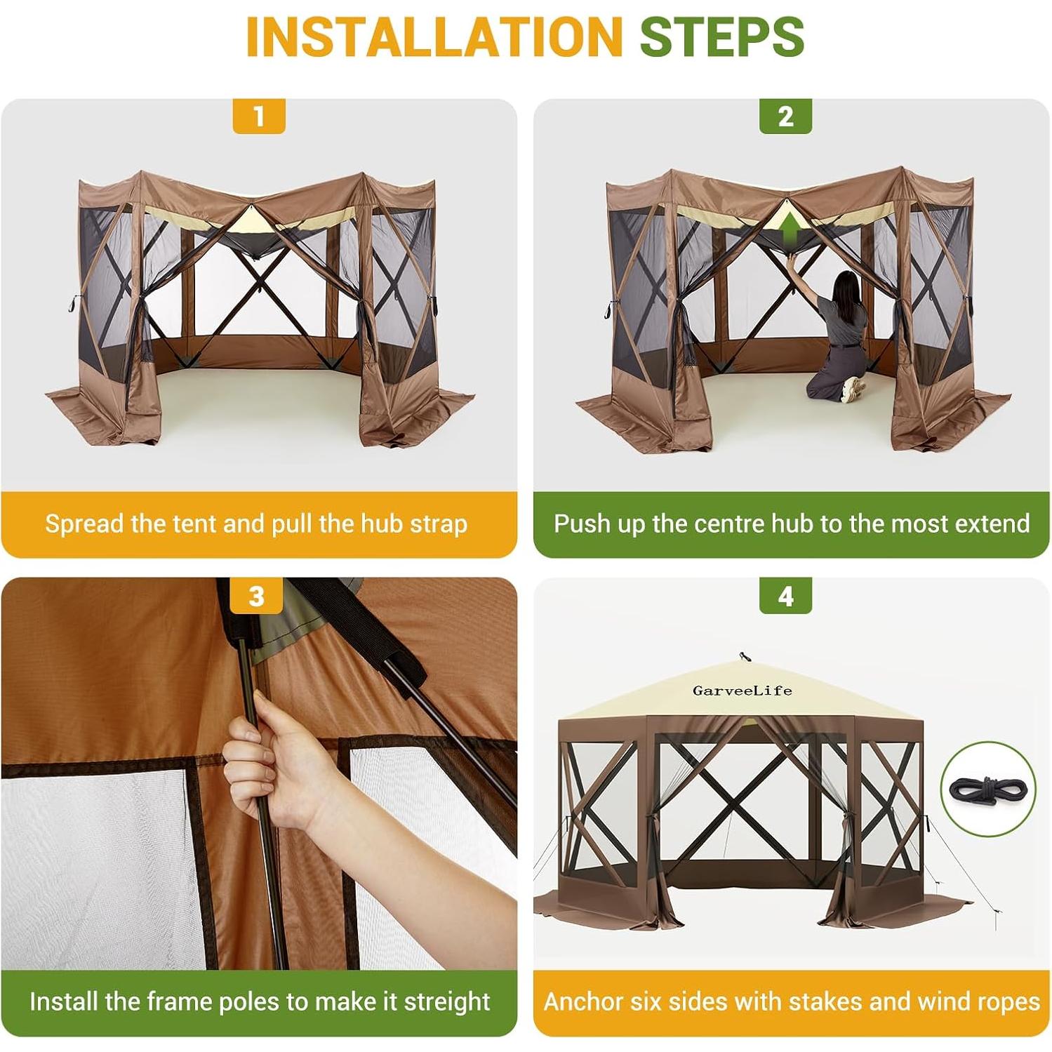 Gazebo Plegable GarveeLife 3.05x3.05m Impermeable con Mosquitera